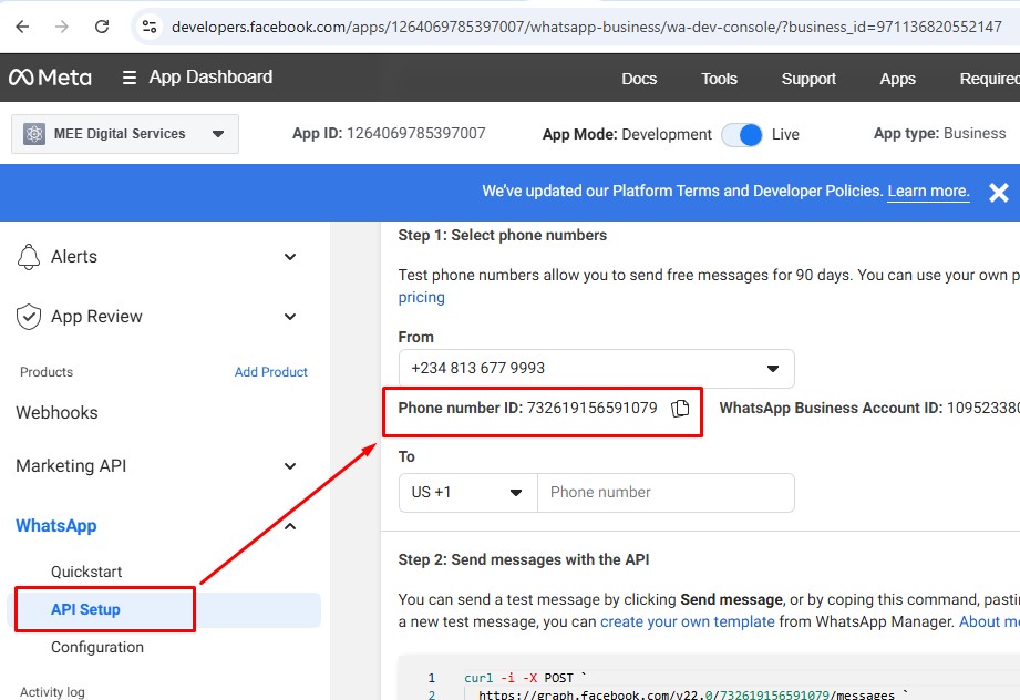 how to get your phone number ID in whatsapp Meta API